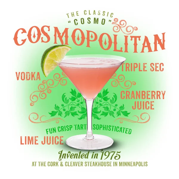Refreshing Bourbon Classic Cocktail White Isolated Background Cosmo Stock Image