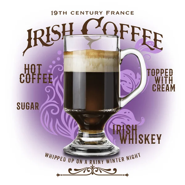 Frissítő Bourbon Classic Koktél Fehér Elszigetelt Háttér Irish Coffee Stock Fotó