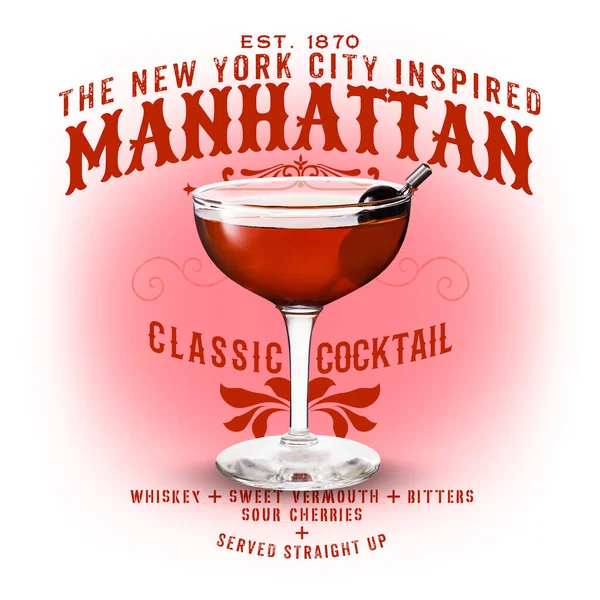 Classic Cocktail Artwork Collection Isolated White Manhattan Royalty Free Stock Obrázky