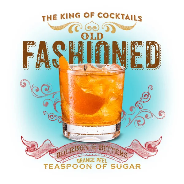 Classic Cocktail Artwork Collection Isolated White Old Fashioned Royalty Free Stock Fotografie
