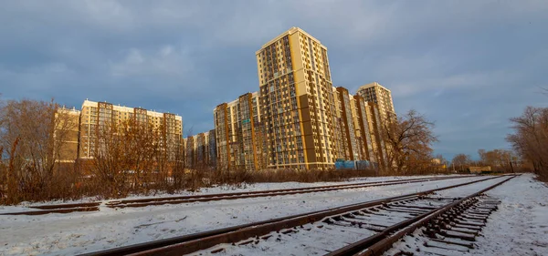 Vista Edifícios Urbanos Vários Andares Inverno — Fotografia de Stock