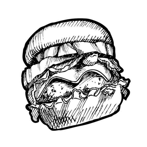 Rukopis Ruční Kreslení Burger Ilustrace — Stockový vektor