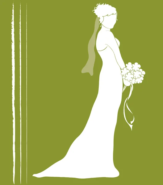 Clipart Illustration of a Silhouetted Bride in Profile with Her Bouquet — Stock Photo, Image