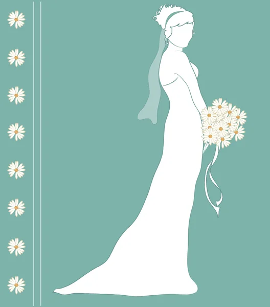 Clipart Ilustración de una novia en silueta blanca sosteniendo un ramo — Foto de Stock
