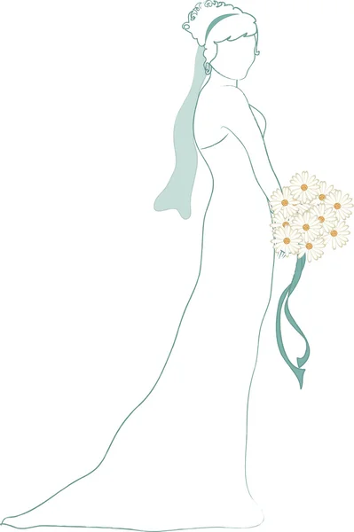 Clipart Illustration d'un schéma d'une mariée en profil tenant un bouquet — Photo