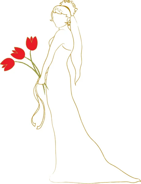 Clipart Illustration of an Outline of a Bride in Profile Holding Flowers — Stock Photo, Image