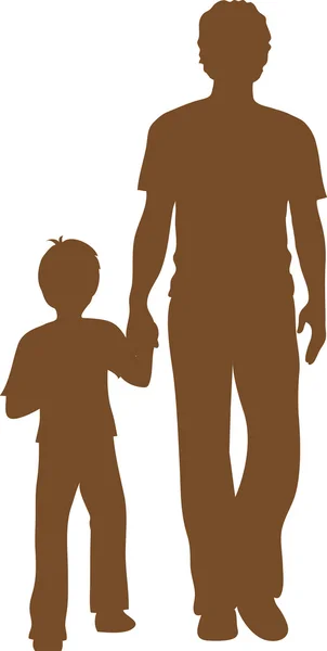 Clip Art Illustration of a Silhouette of a Boy Walking with His Big Brother — Stok Foto