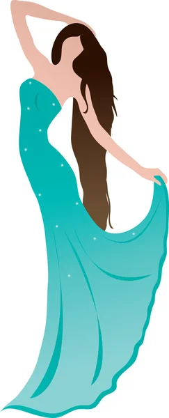Clip Art Illustration of a Graceful Brunette Lady Wearing a Long Dress — Stock Photo, Image