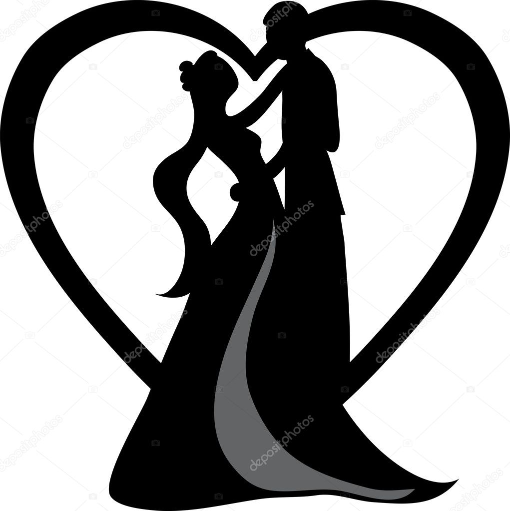 Clipart Illustration of a Silhouetted Bride and Groom Dancing