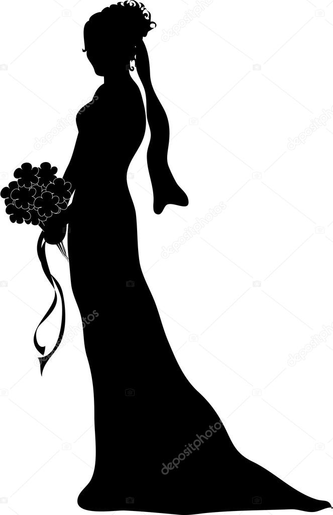 Clipart Illustration of a Silhouetted Bride in Profile