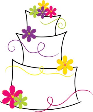 Clipart illüstrasyon parlak çiçekler ile çarpık katman pastası