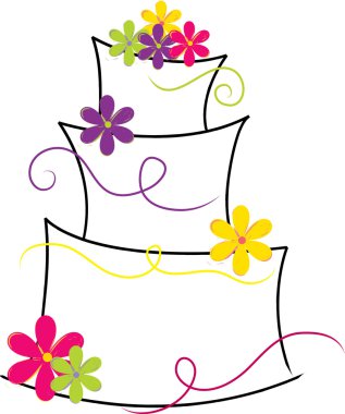 Clipart Illustration of a Crooked Layer Cake with Bright Flowers clipart