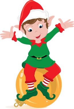 süs üzerinde oturan bir Noel elf küçük resim çizimi