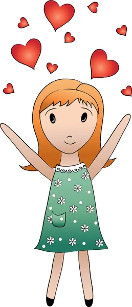 Illustration of a Little Red Haired Girl Throwing Hearts in the Air — Stock Photo, Image
