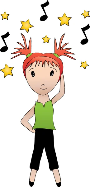 Clipart Illustration of a Girl with Pigtails Dancing with Music — Stock Photo, Image