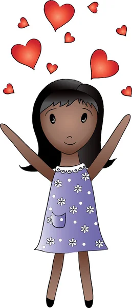 Clipart Illustration of an Ethnic Girl Throwing Hearts in the Air — Stock Photo, Image