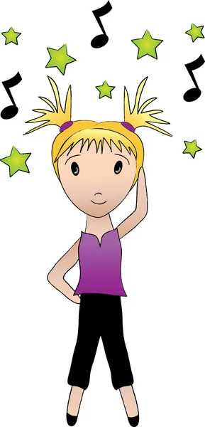 Clipart Illustration of a Girl with Pigtails Dancing with Music — Stock Photo, Image