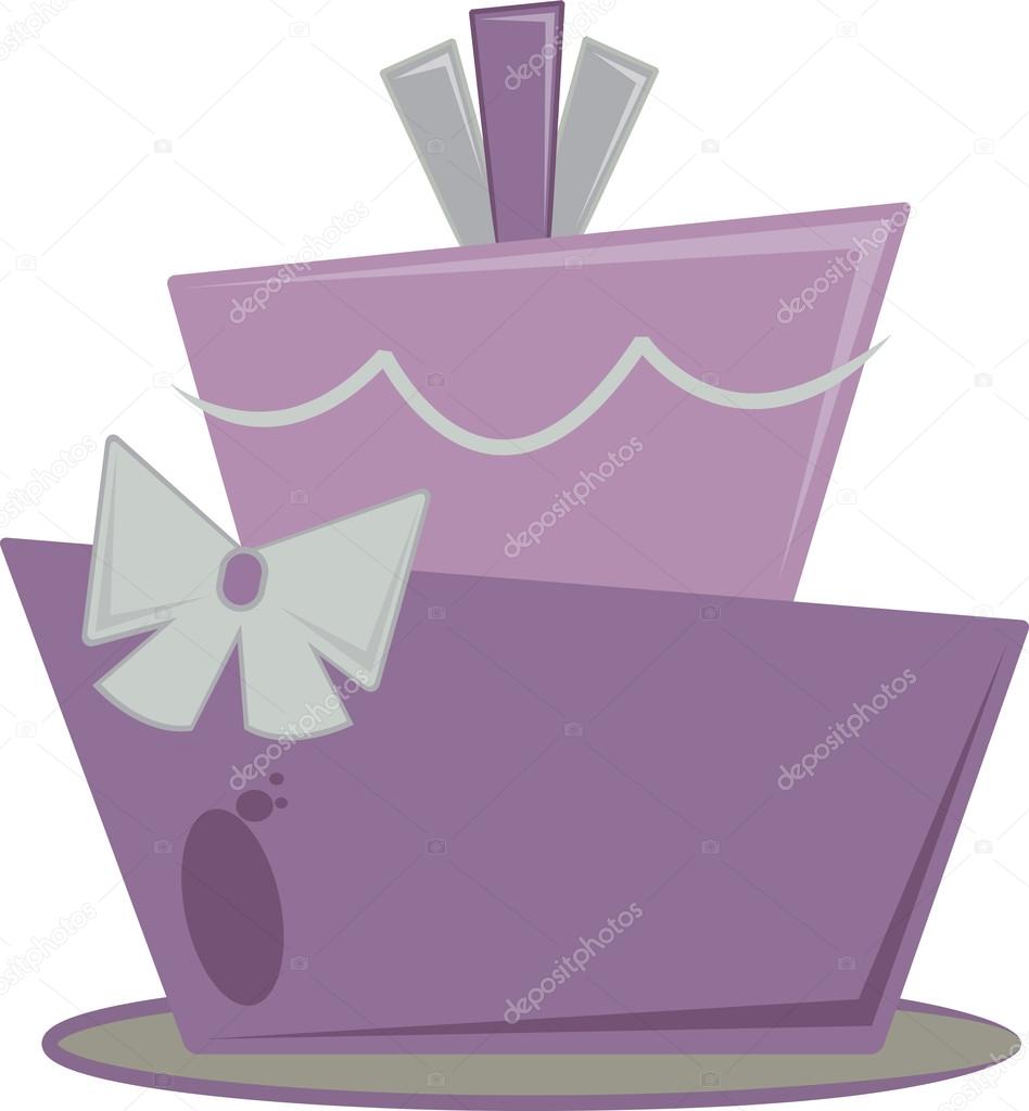 Clipart image of a green and brown crooked layer cake with a bow.