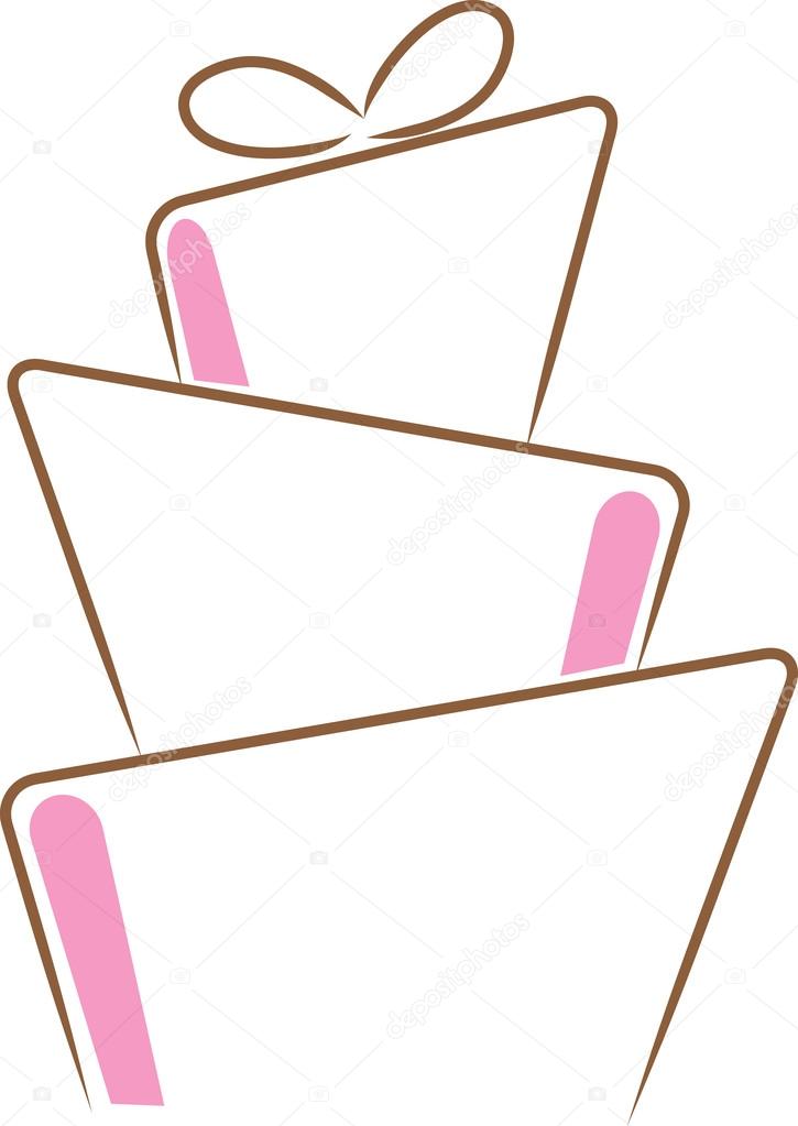 Clipart image of a simple line drawing cake design in brown and pink.