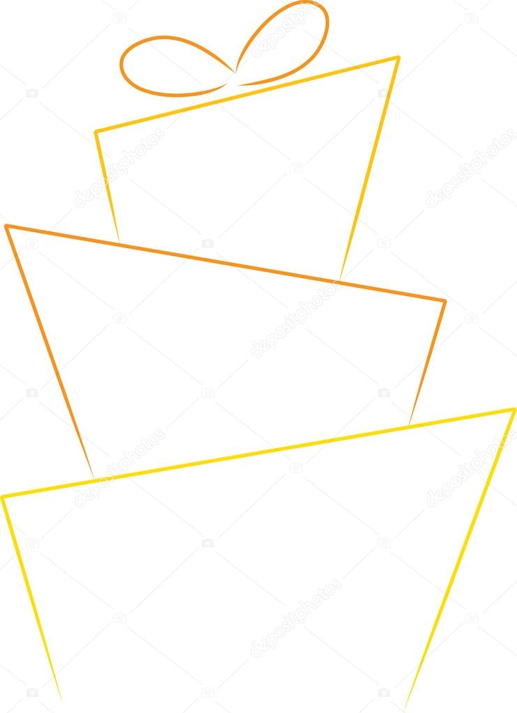 Clipart image of a simple line drawing cake design in yellow and orange.