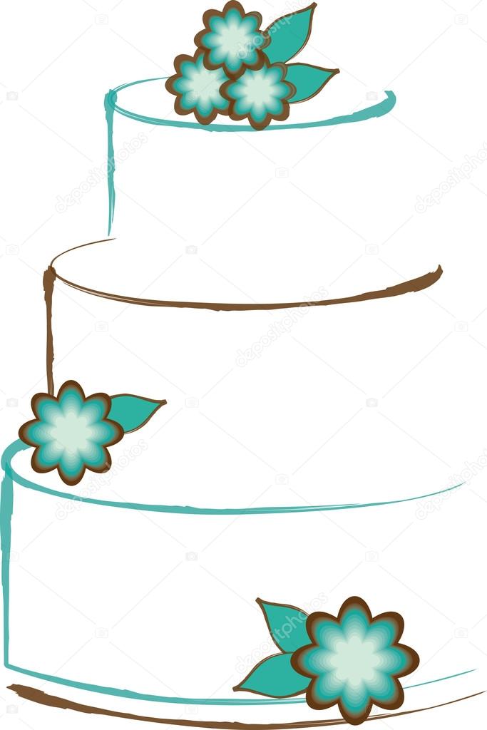 Clipart image of a brown and jade cake shape decorated with flowers for a logo design.