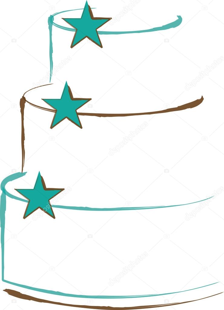 Clipart image of a brown and jade cake shape decorated with stars for a logo design.