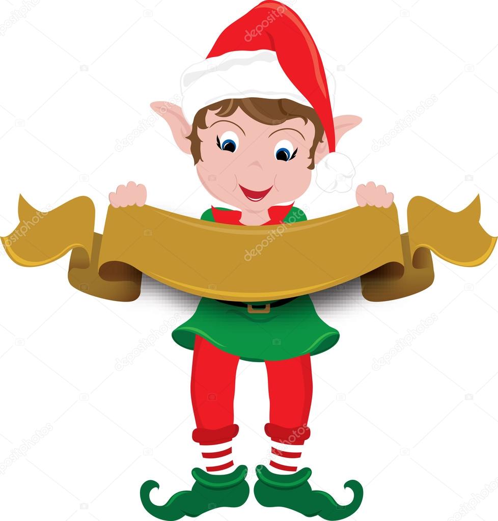 Clipart Illustration of a Christmas Elf Holding a Banner