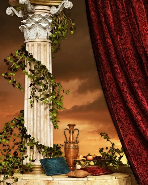 Still Life with curtain and column — Stock Photo, Image