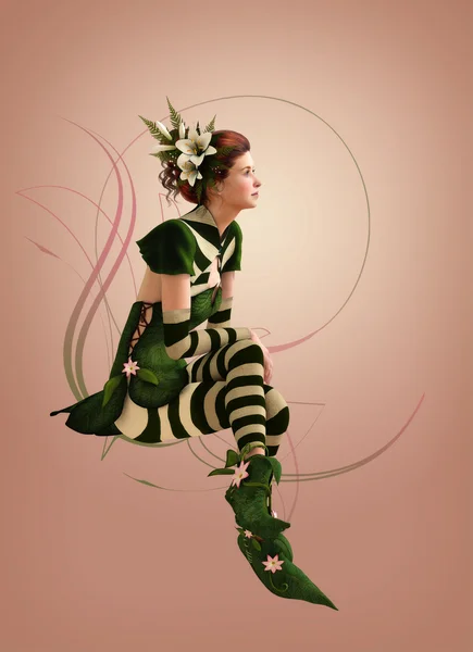 Groen gestreept gekleed meisje 3D-computergraphics — Stockfoto