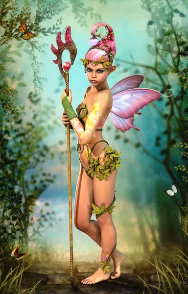 Fairy with Staff, 3d Computer Graphics — Stockfoto