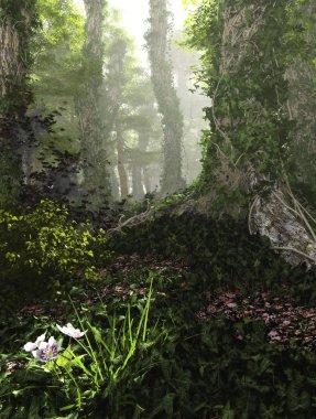 Misty Forest, 3d Computer Graphics clipart