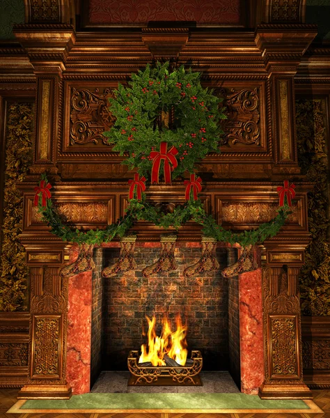 Cheminée décorée pour Noël — Photo