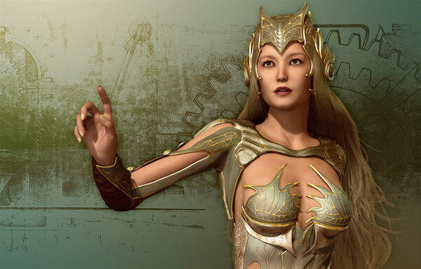 женщина в фантастических доспехах
