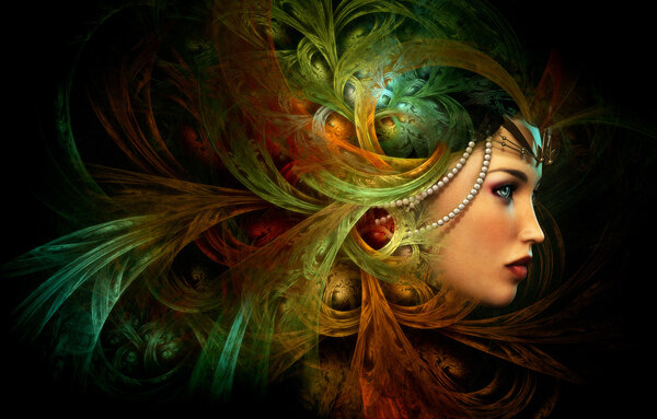 Lady with an elegant headdress, CG