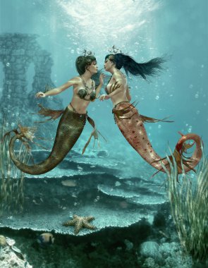 iki küçük deniz kızları, 3d cg