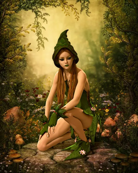 Duende verde del bosque, 3d cg — Foto de Stock