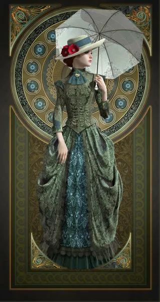 Green Belle Epoque Gown, 3d CG — Stock Photo, Image