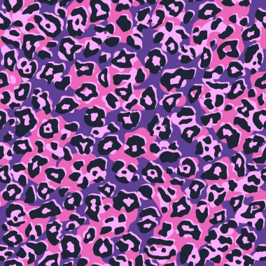 Soyut leopar deseni. Moda olmayan vektör baskısı. Hayvan dokusu. Renkli arka planda siyah lekeler. Elbise ya da kumaş üzerine boyanmış çita derisi taklidi.