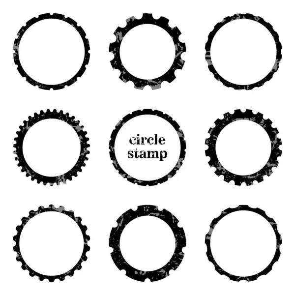 Série Timbres Circulaires Grunge Texture Noire Cadre Rond Texture Timbre — Image vectorielle