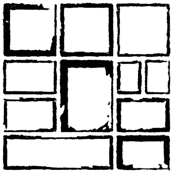 グランジの正方形のフレームのセット 空の国境の背景 手は黒と白のインクを描きます 損傷したエッジヴィンテージテンプレートを苦痛 ブラシストロークベクトル — ストックベクタ