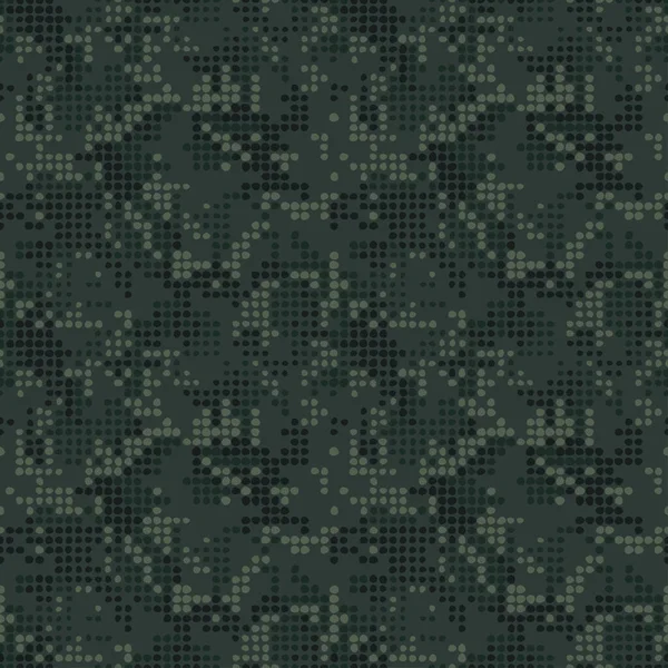 色濃い緑のドットとデジタル迷彩パターン ハーフトーンのシームレスな背景 ピクセルアート ベクトルテクスチャ — ストックベクタ