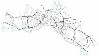 İstanbul şehir haritası (Türkiye) - kent caddeleri plana uygun. Yol şemasının tek renkli çizgi haritası. Kentsel çevre, mimari altyapı. Vektör 