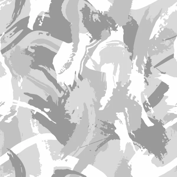 冬季白色迷彩 现代时尚设计 陆军制服 卡莫军用磨擦干刷子的图案 矢量无缝笔触纹理 — 图库矢量图片