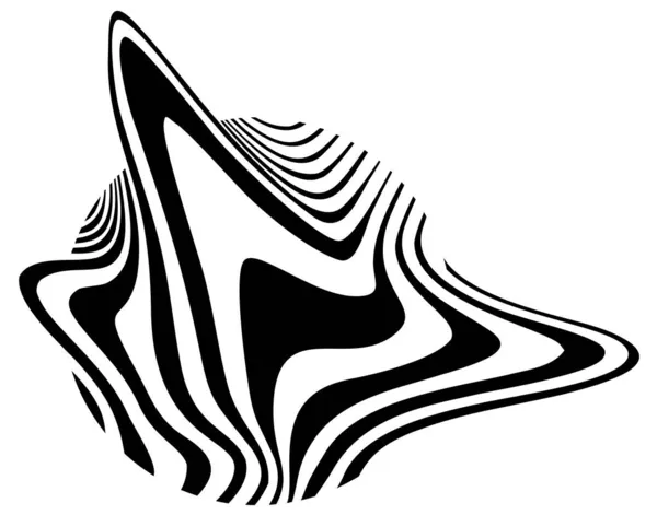 Abstraktes Symbol Welliges Rundes Zeichen Verzerrte Gestreifte Form Schwarz Weiße — Stockvektor
