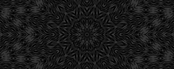 Abstraktes Schwarzes Kaleidoskop Banner Geometrischer Musterhintergrund Mandala Textur Dekoratives Konzentrisches — Stockfoto