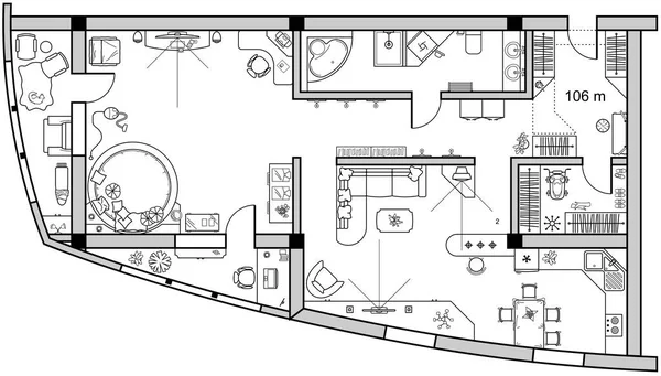 Plan Piętra Architektonicznego Szkic Wnętrza Mieszkania Meble Ikona Widok Góry — Wektor stockowy