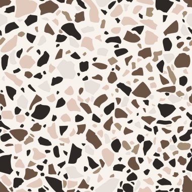 Renkli Venedik terrazzo taklidi, kusursuz desen. Taş parçalı gerçekçi mermer dokusu. İç dekorasyon için modern minimalist döşeme taşı. Moda soyut vektör çizimi.