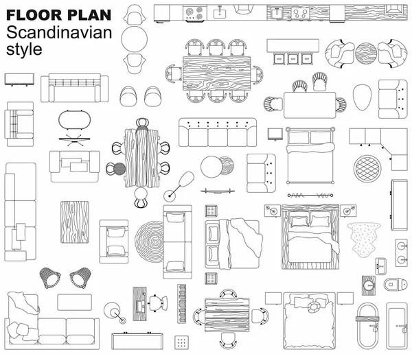 Establecer Vista Superior Para Diseño Iconos Interiores Plano Piso Plano — Vector de stock