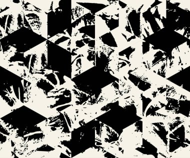 Blots camo seamless background. Urban monochrome pattern of paint splashes spots. Vector hand drawn camouflage texture for printing on fabric. Grunge hexagon shape black and white ink wallpaper