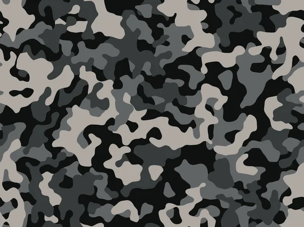 Black classical military background of soldier camouflaging, seamless pattern. Modern vector woodland camo texture for army clothing.
